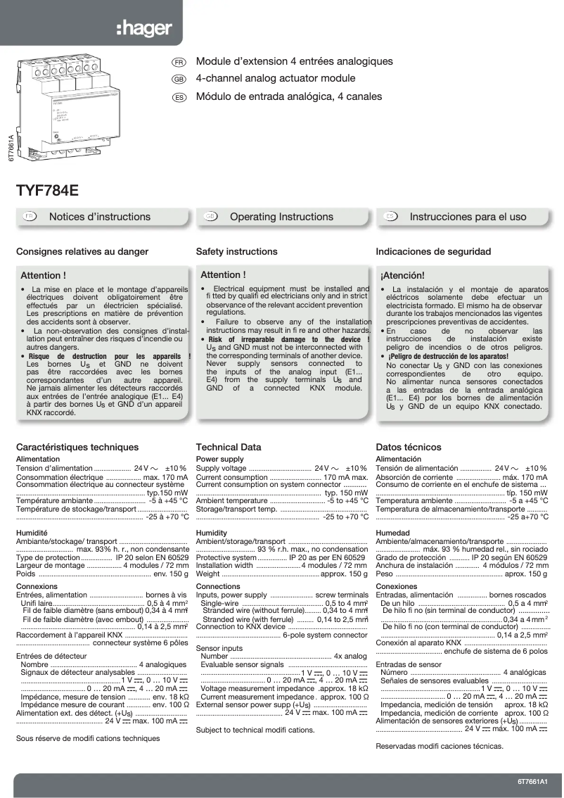 First page image of the manual for TYF784E