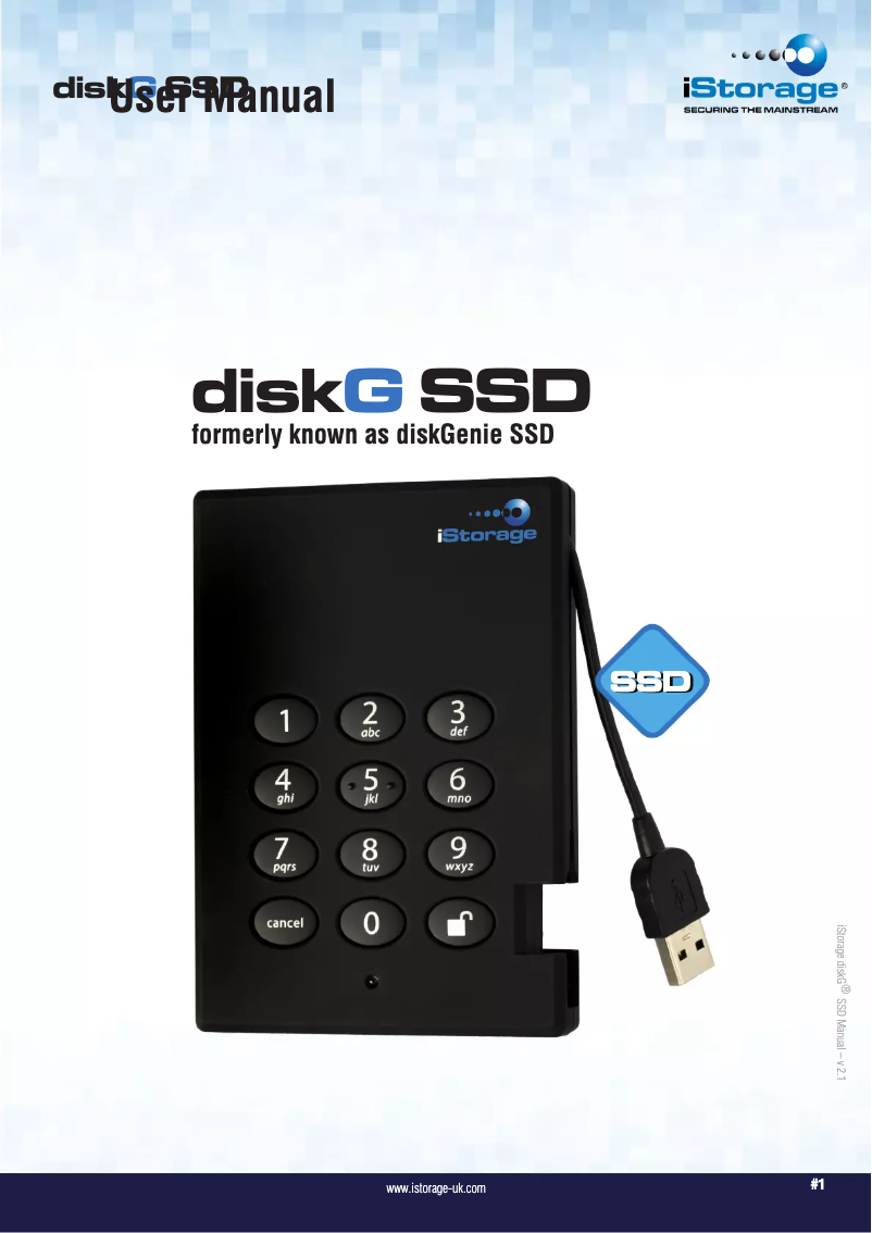 First page image of the manual for diskG SSD AES 256-bit