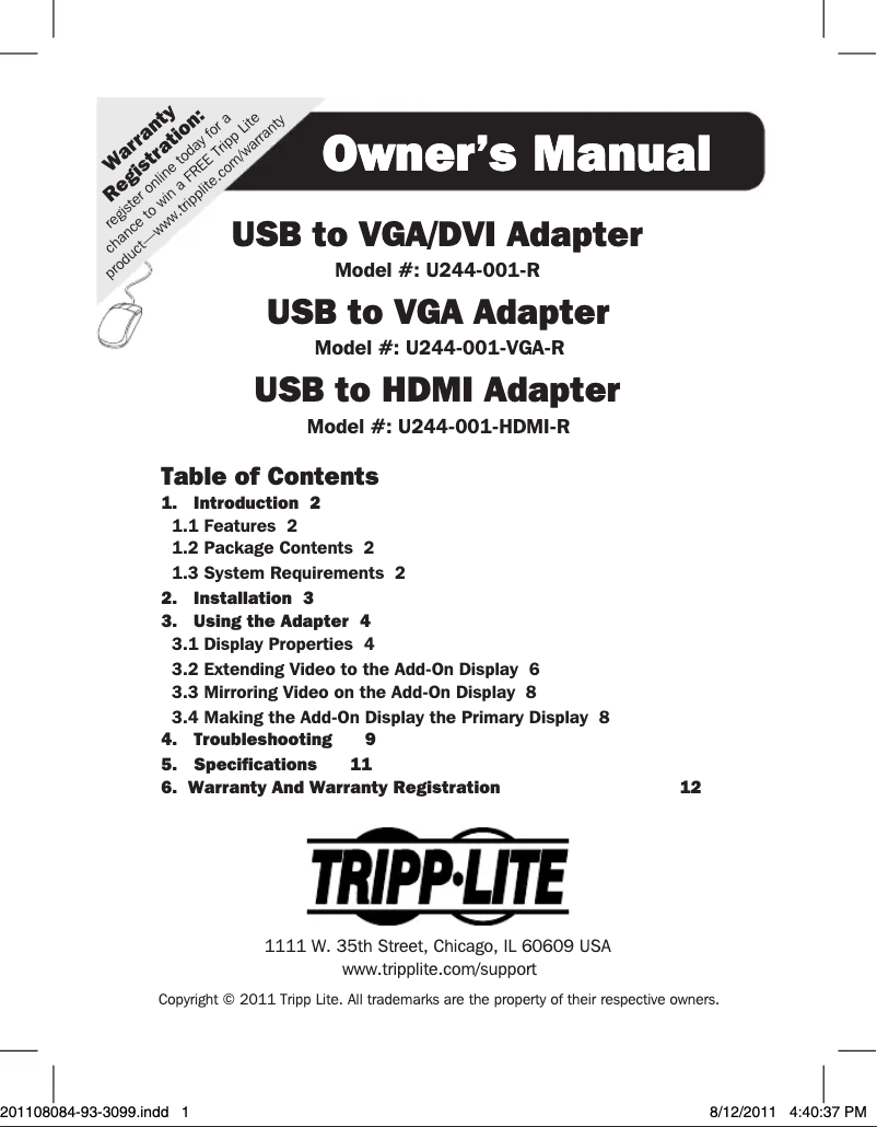 First page image of the manual for U244-001-HDMI-R