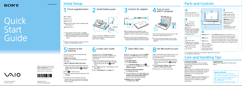 Page 1 of the manual Installation Guide Sony Vaio SVE14A27CXH