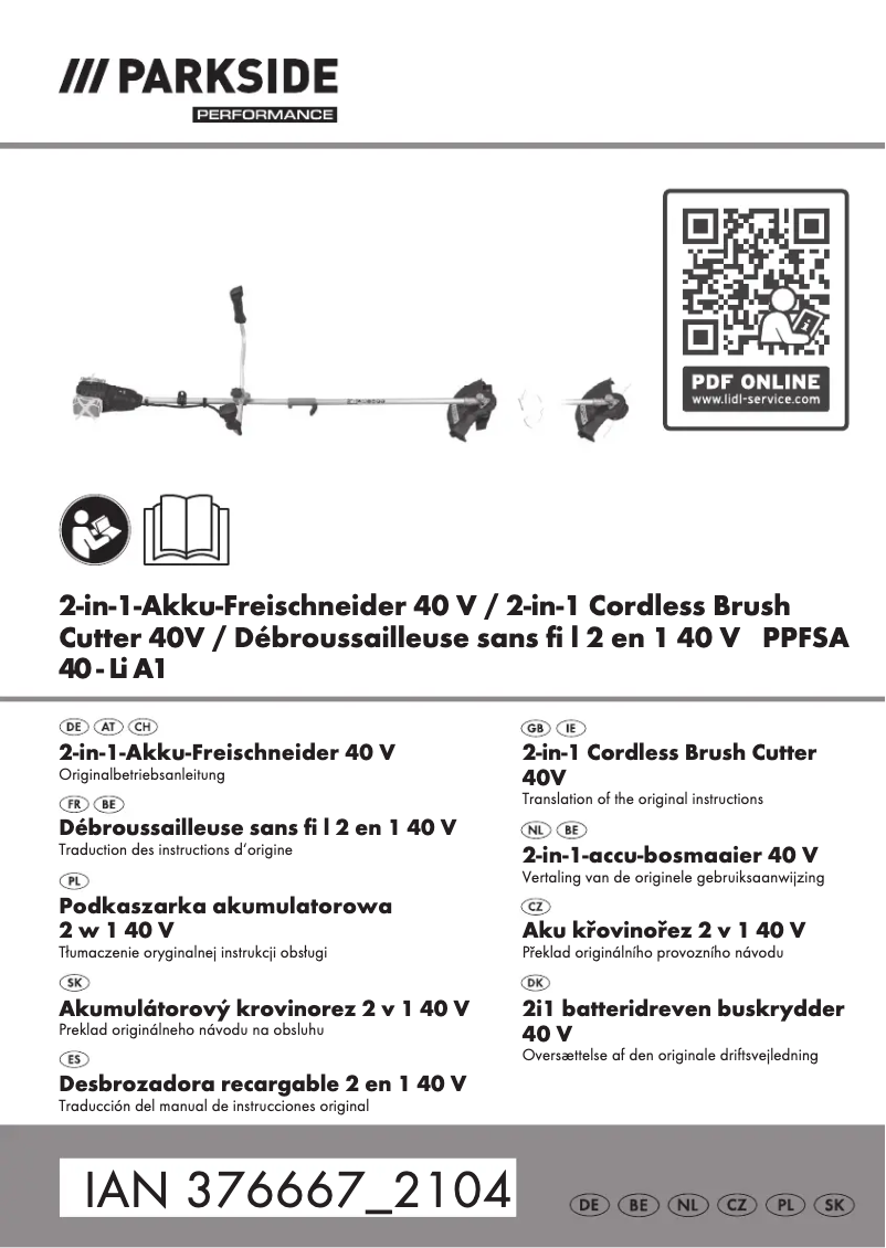 First page image of the manual for PPFSA 40-Li A1