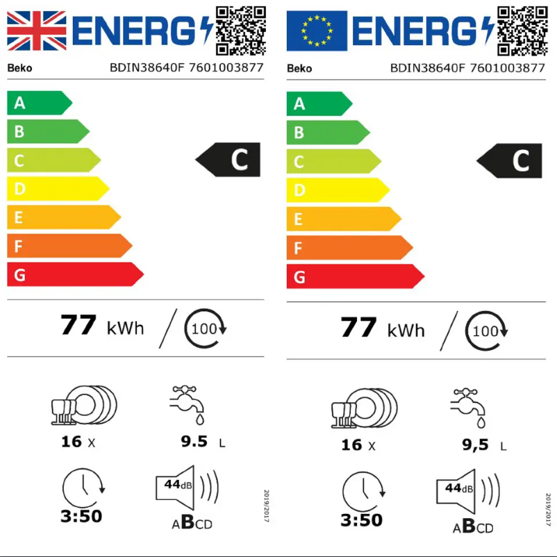 Page 1 of the manual Energy Label Beko BDIN38640F