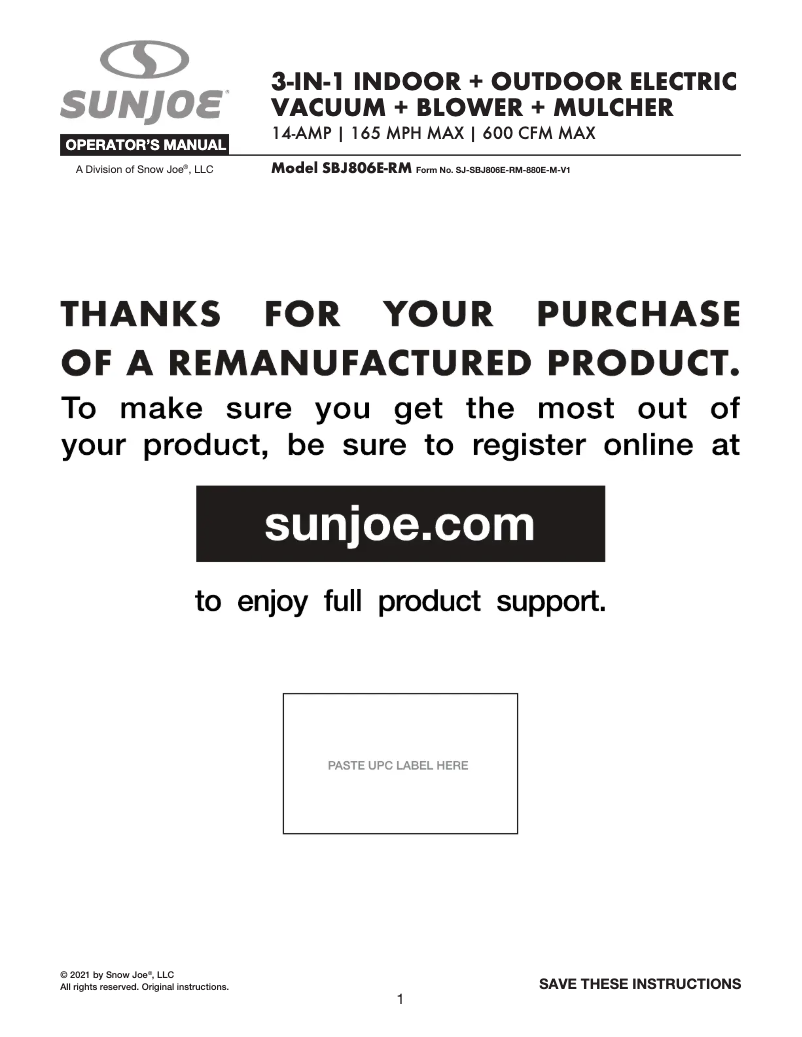 First page image of the manual for SBJ806E-RM