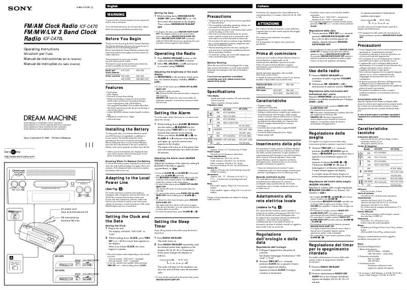 Page 1 of the manual User Manual Sony ICF-C470
