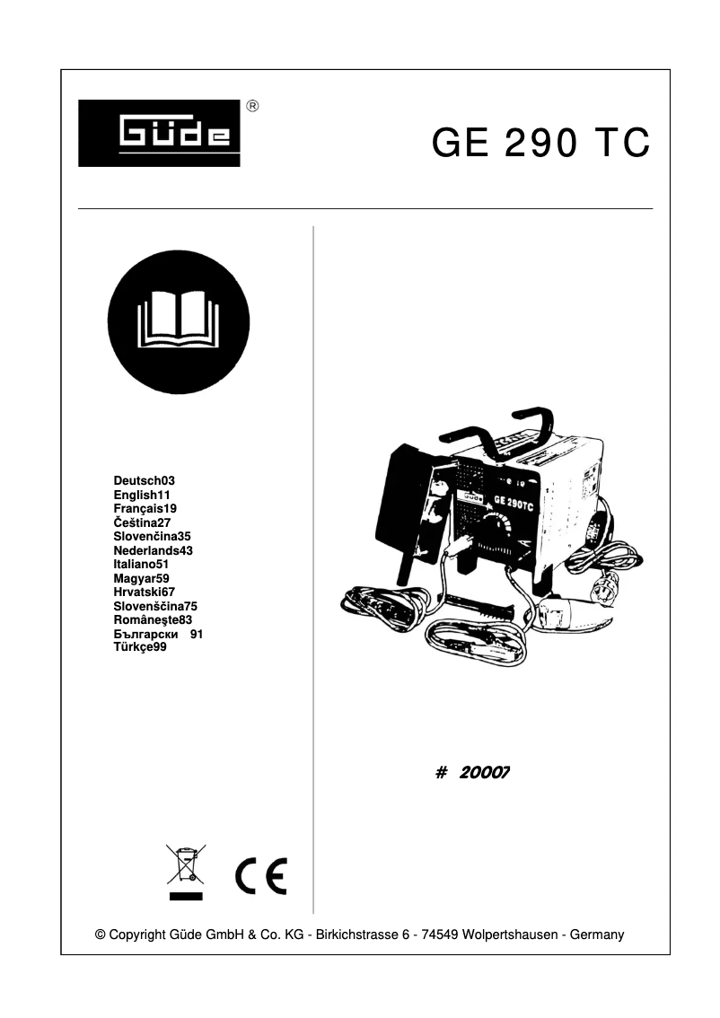 First page image of the manual for GE 290 TC