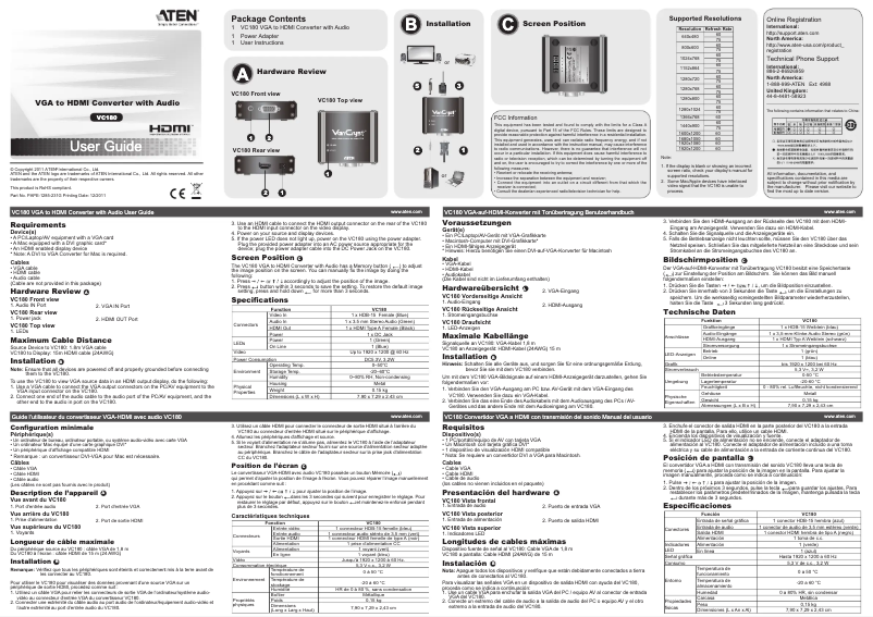 Page 1 de la notice Manuel utilisateur ATen VC180