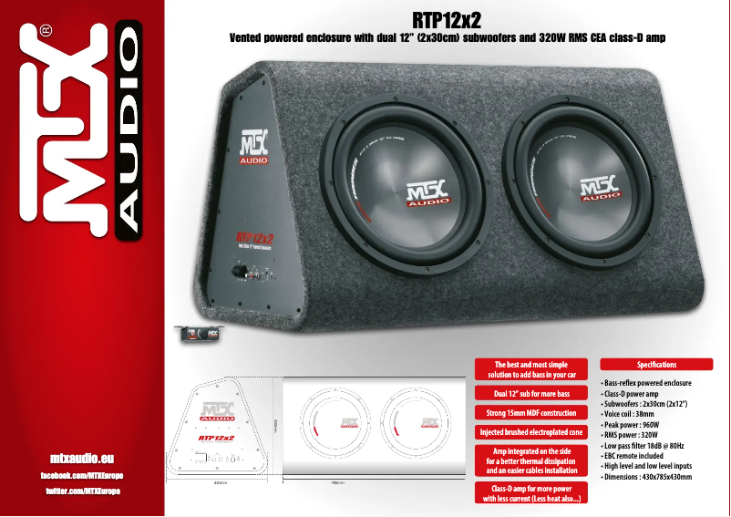 Page 1 de la notice Fiche technique MTX Audio RTP12x2