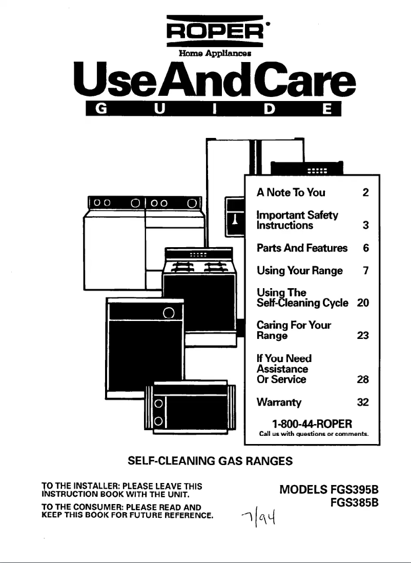 First page image of the manual for FGS395BL0