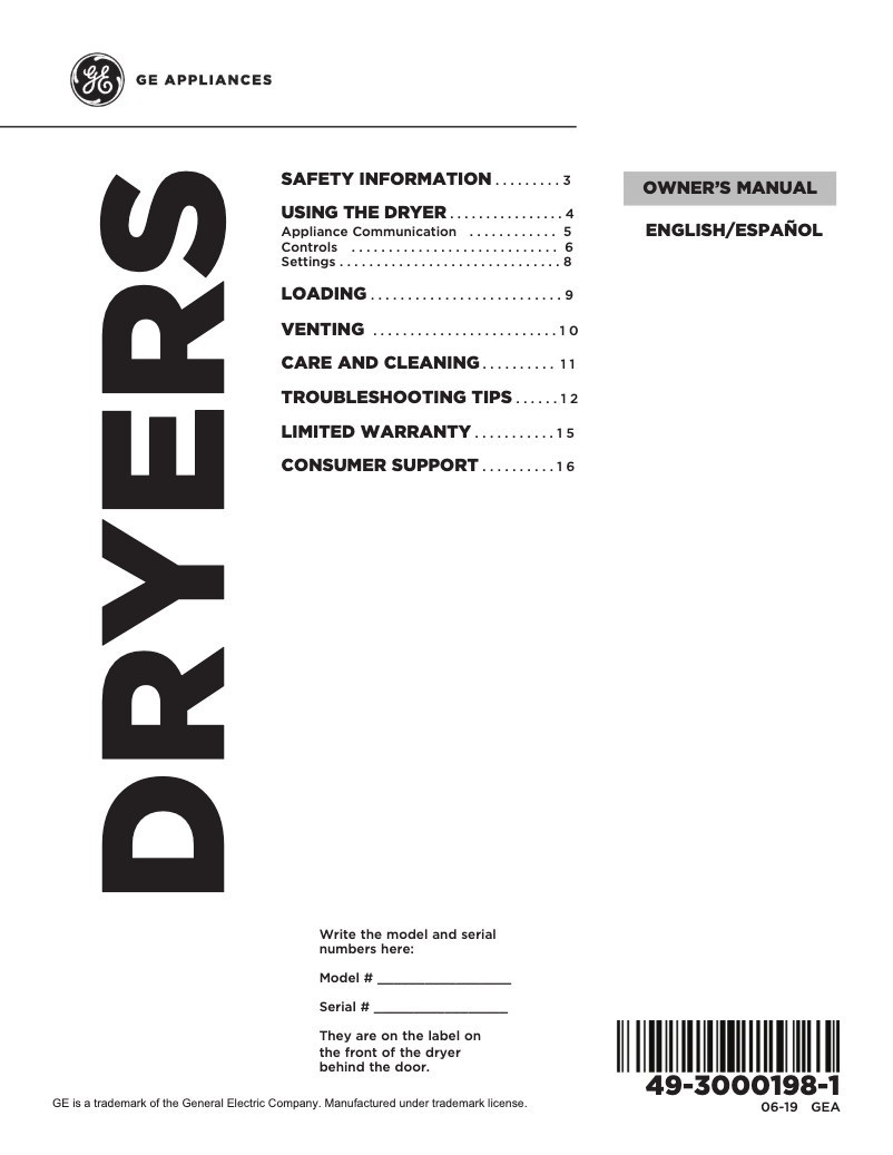 Page 1 of the manual Use and Maintenance Manual GE GTD84ECSNWS
