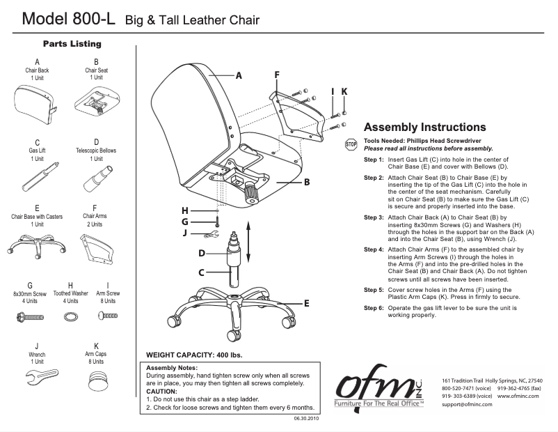 Page 1 of the manual User Manual OFM Model 800-L