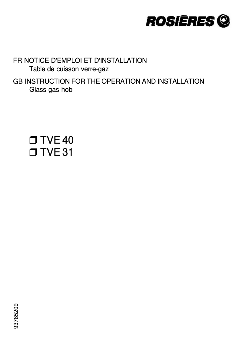 Page 1 of the manual User Manual Rosieres TVE 31 PN