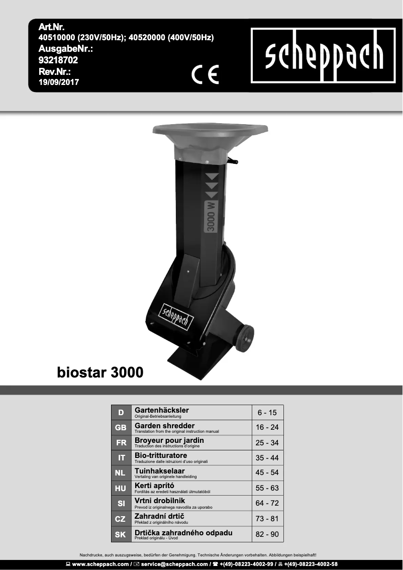 Page 1 of the manual User Manual Scheppach 40510000