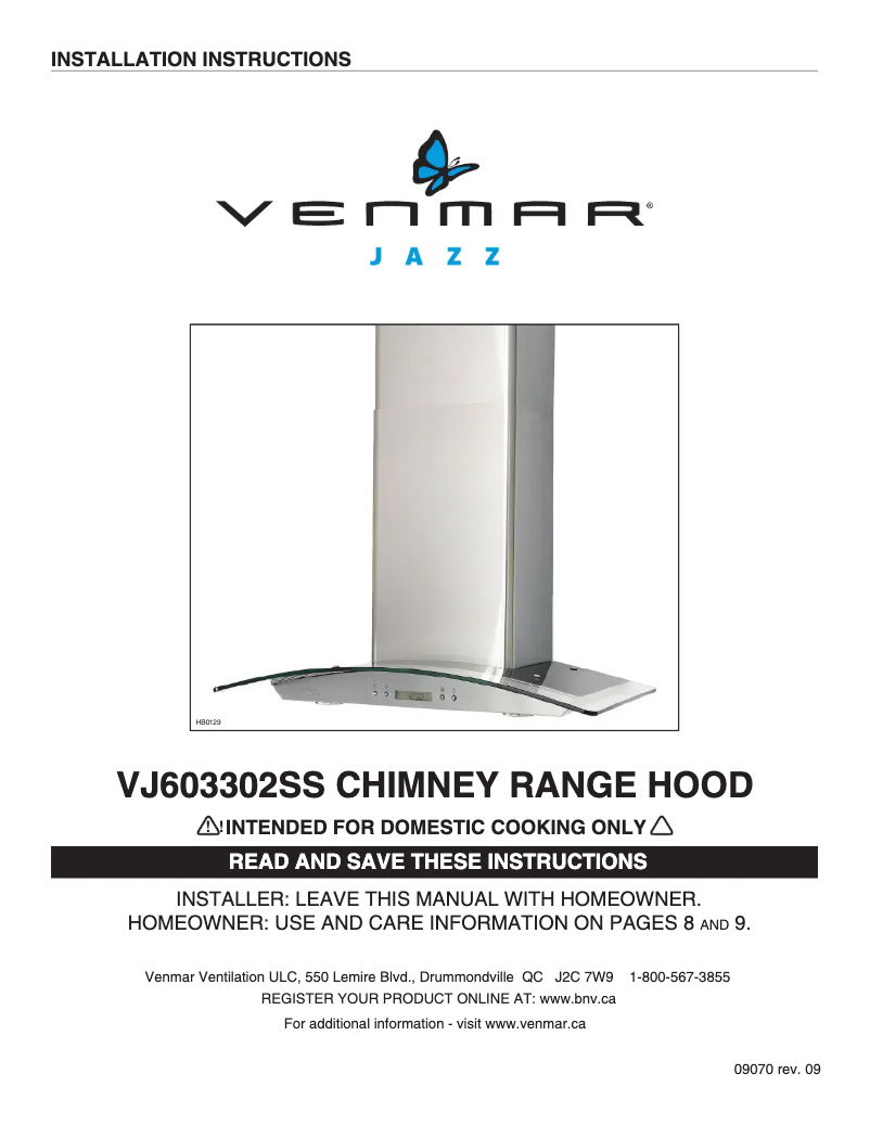 First page image of the manual for Jazz VJ603302SS