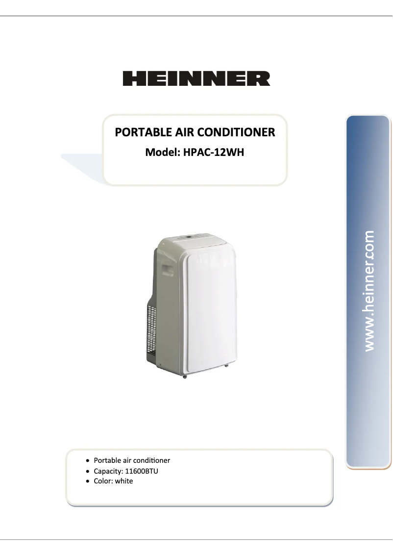 First page image of the manual for HPAC-12WH