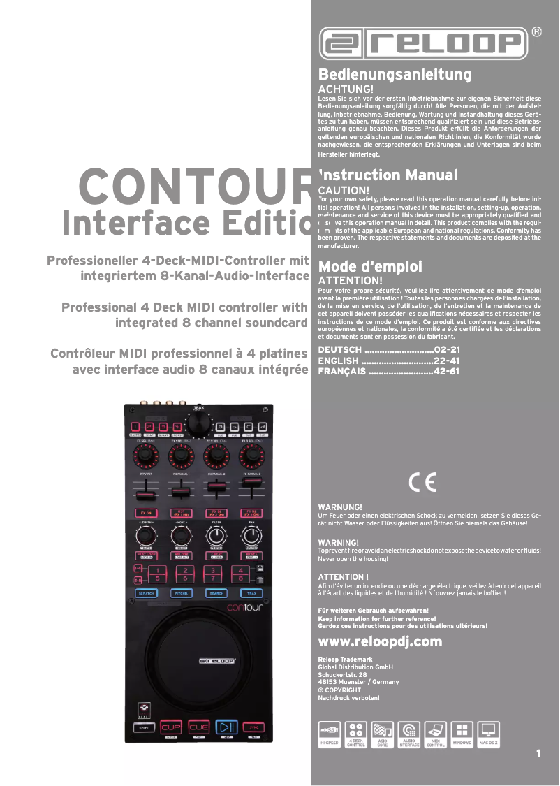 Page 1 de la notice Manuel utilisateur Reloop Contour Interface Edition