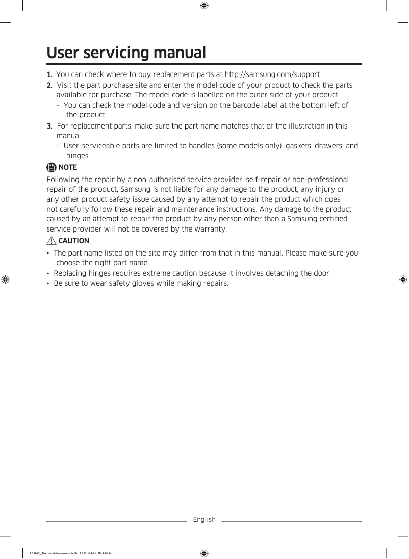 First page image of the manual for RL30J3505SS