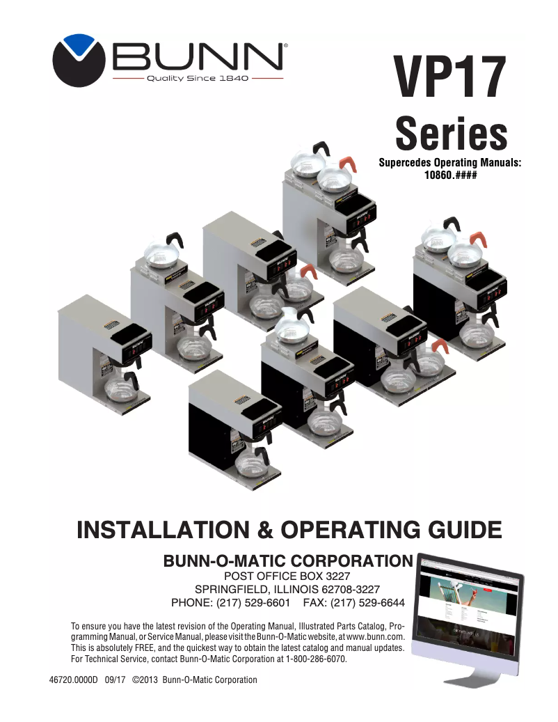 Page 1 de la notice Instructions / montage Bunn VP17
