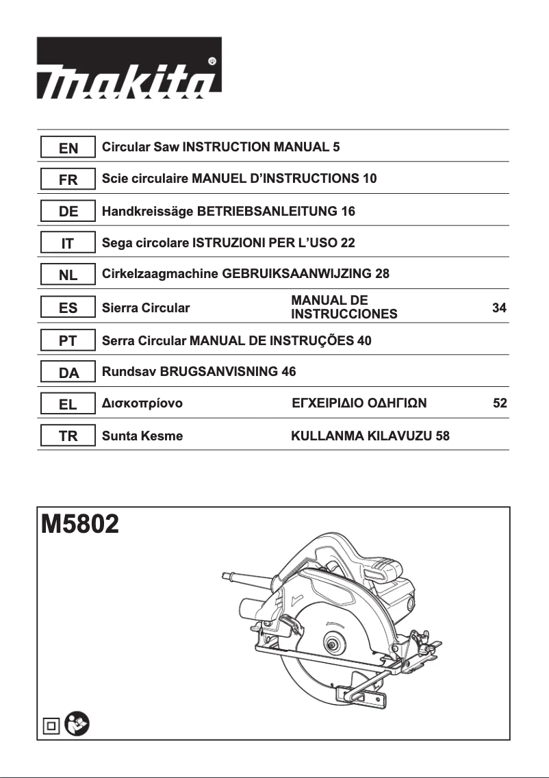 Page 1 of the manual User Manual Makita M5802