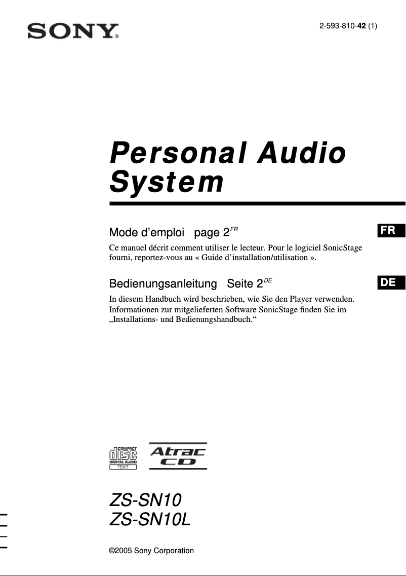 Page 1 of the manual User Manual Sony ZS-SN10L