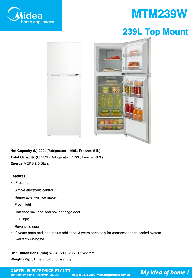 First page image of the manual for MTM239W