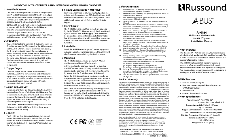 First page image of the manual for A-H484