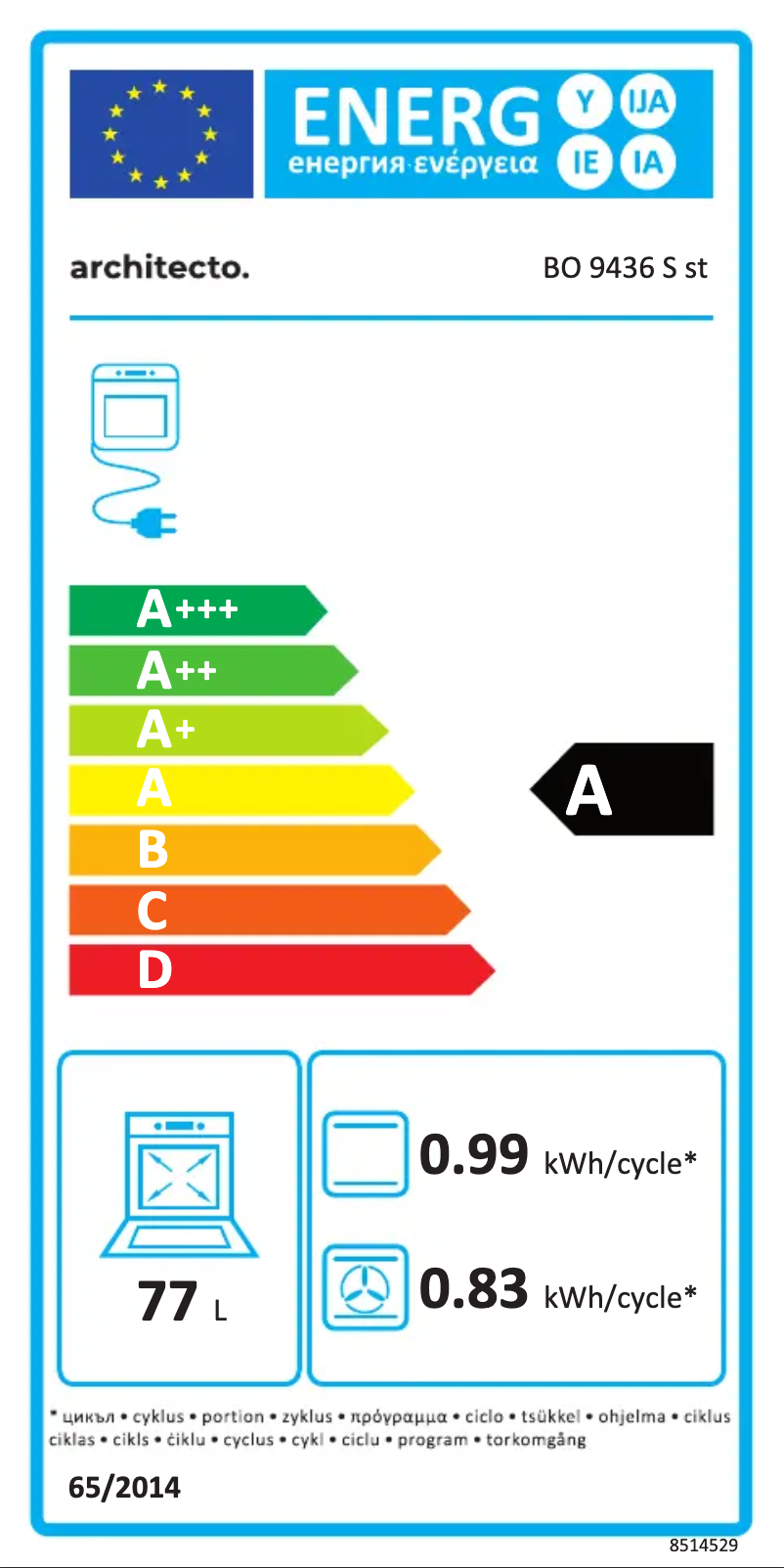 Page 1 of the manual Energy Label Amica BO 9436 S st