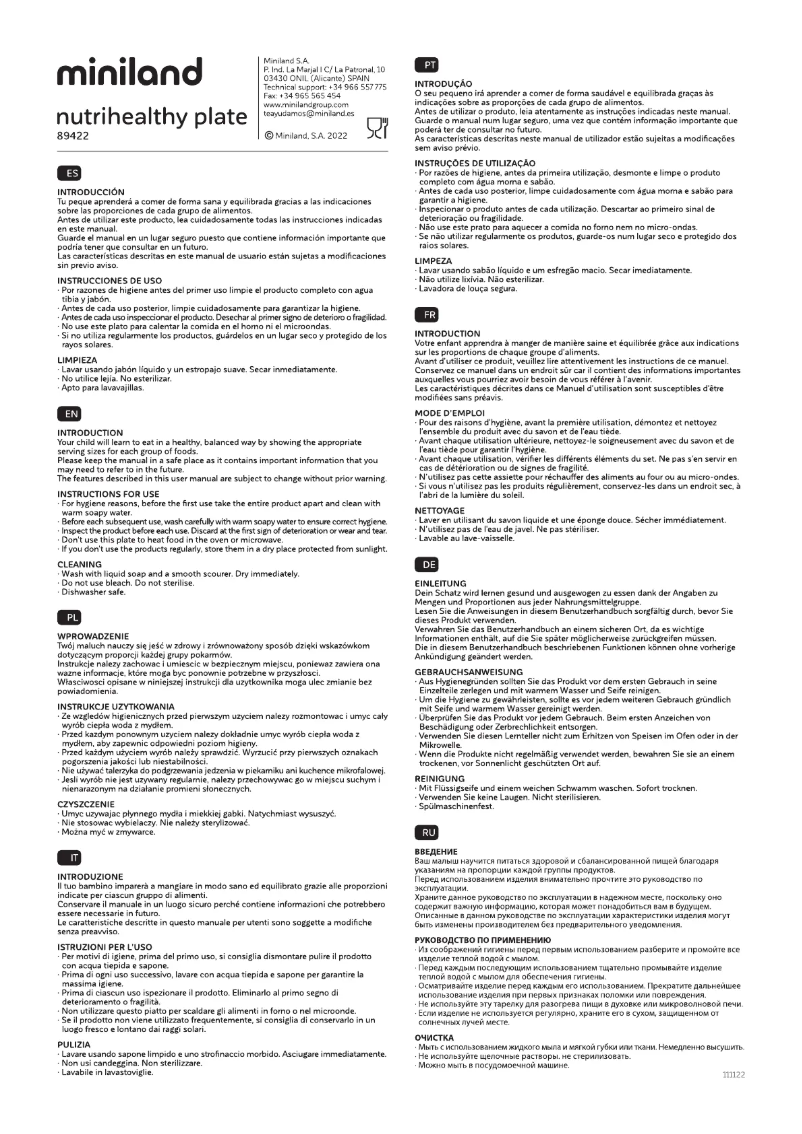 First page image of the manual for Nutrihealthy Plate 89422