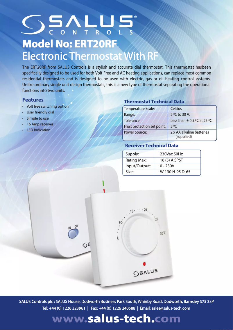 Page 1 of the manual Technical Sheet Salus ERT20RF