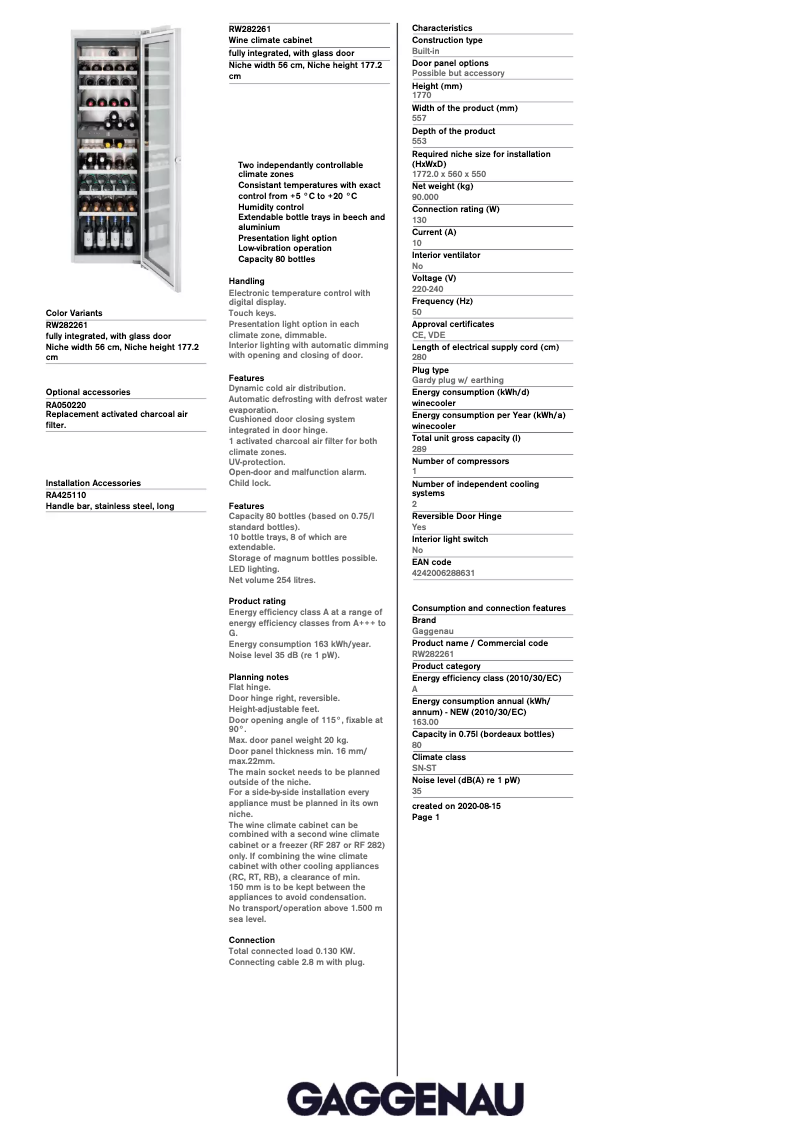 Page 1 of the manual User Manual Gaggenau RW282261