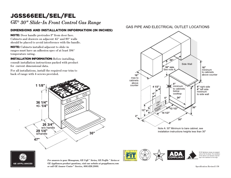Page 1 of the manual Technical Sheet GE JGSS66FELDS