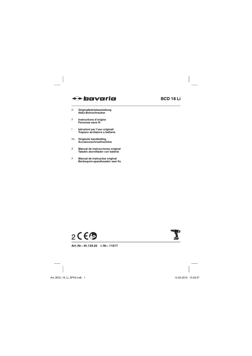 First page image of the manual for BCD 18 Li