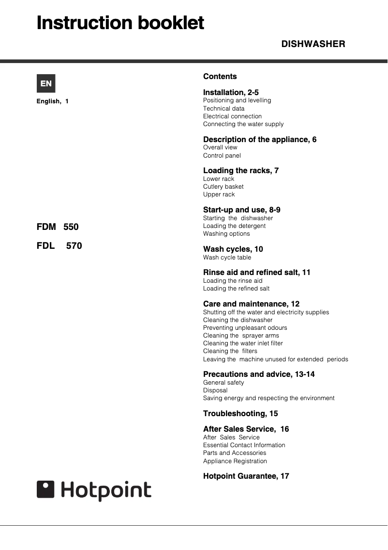 First page image of the manual for FDL570G