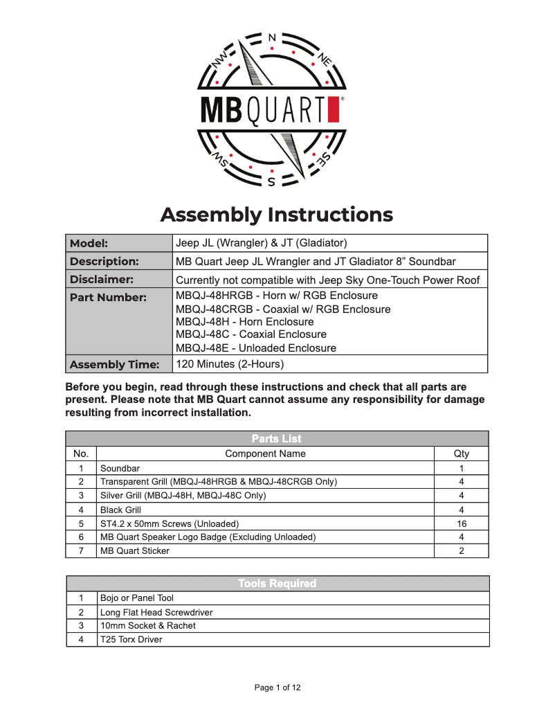 First page image of the manual for MBQJ-48C