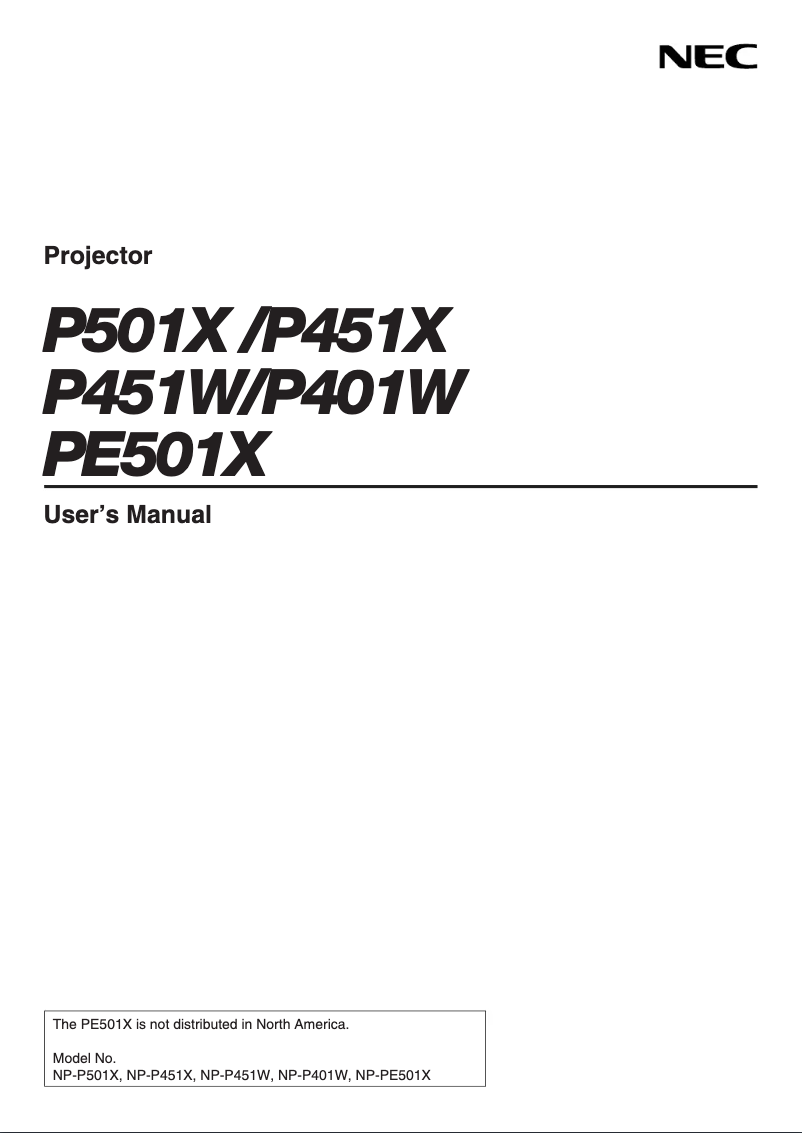 First page image of the manual for NP-P451X