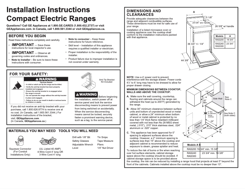 Page 1 of the manual Technical Sheet Hotpoint RAS200DMWW
