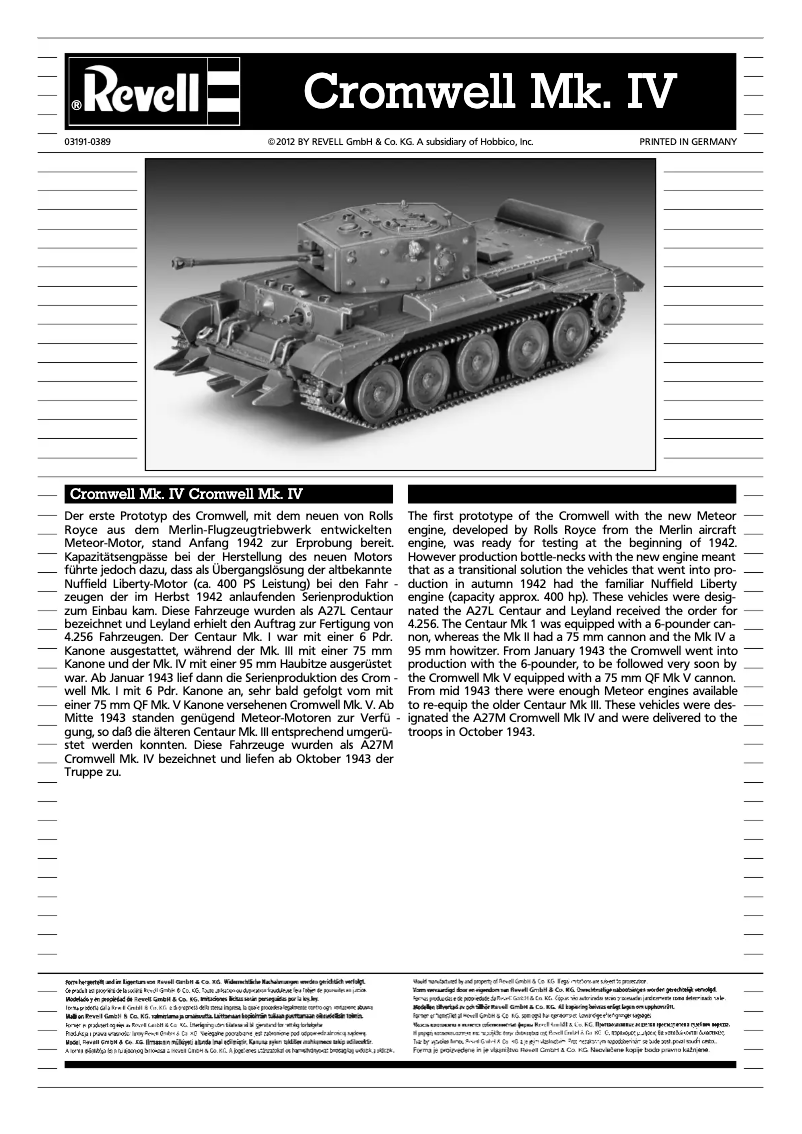 Page 1 of the manual User Manual Revell Cromwell Mk. IV