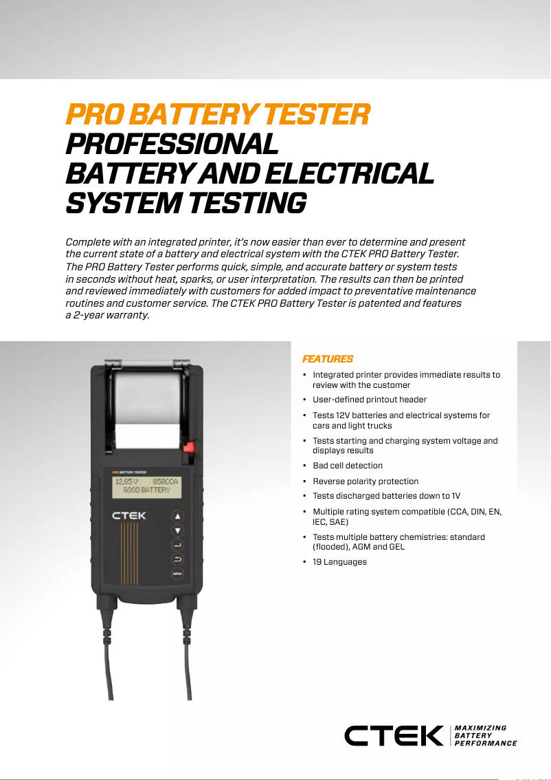 First page image of the manual for Pro Battery Tester