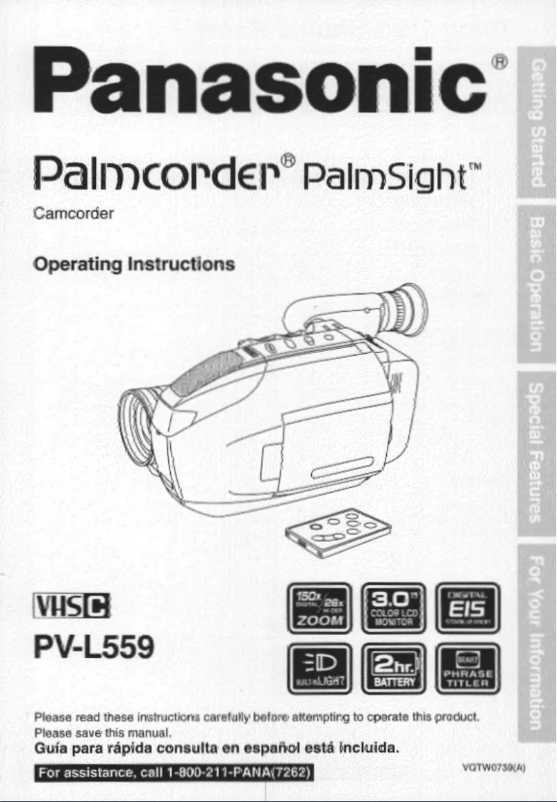 Page 1 of the manual User Manual Panasonic Palmcorder PV-L559