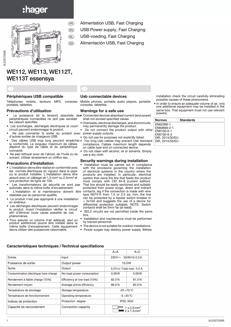 First page image of the manual for WE112T