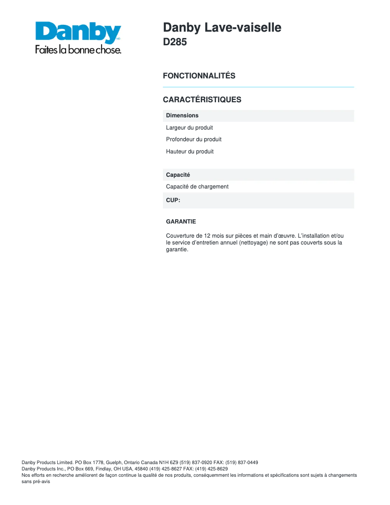 Page 1 of the manual User Manual Danby D285