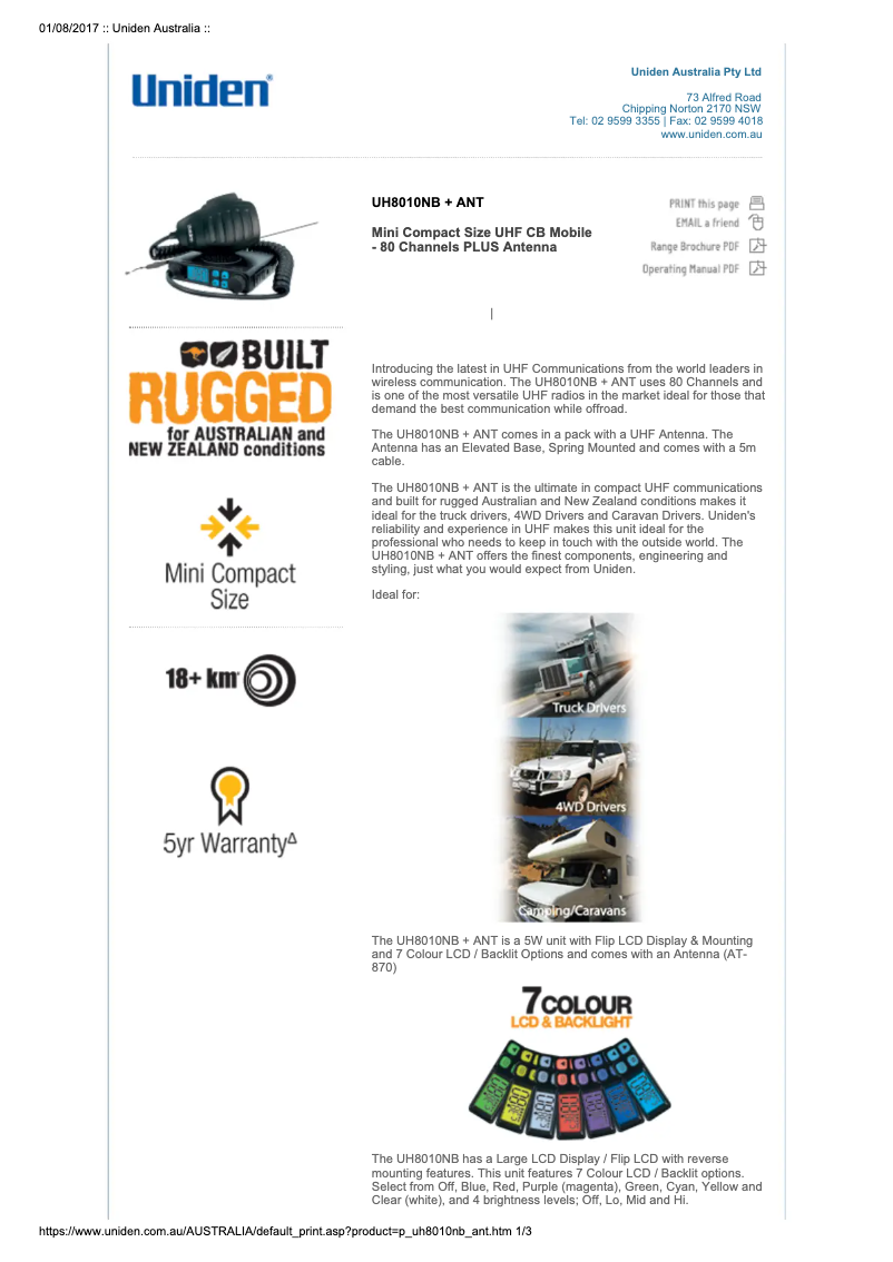 Page 1 of the manual User Manual Uniden UH8010NB