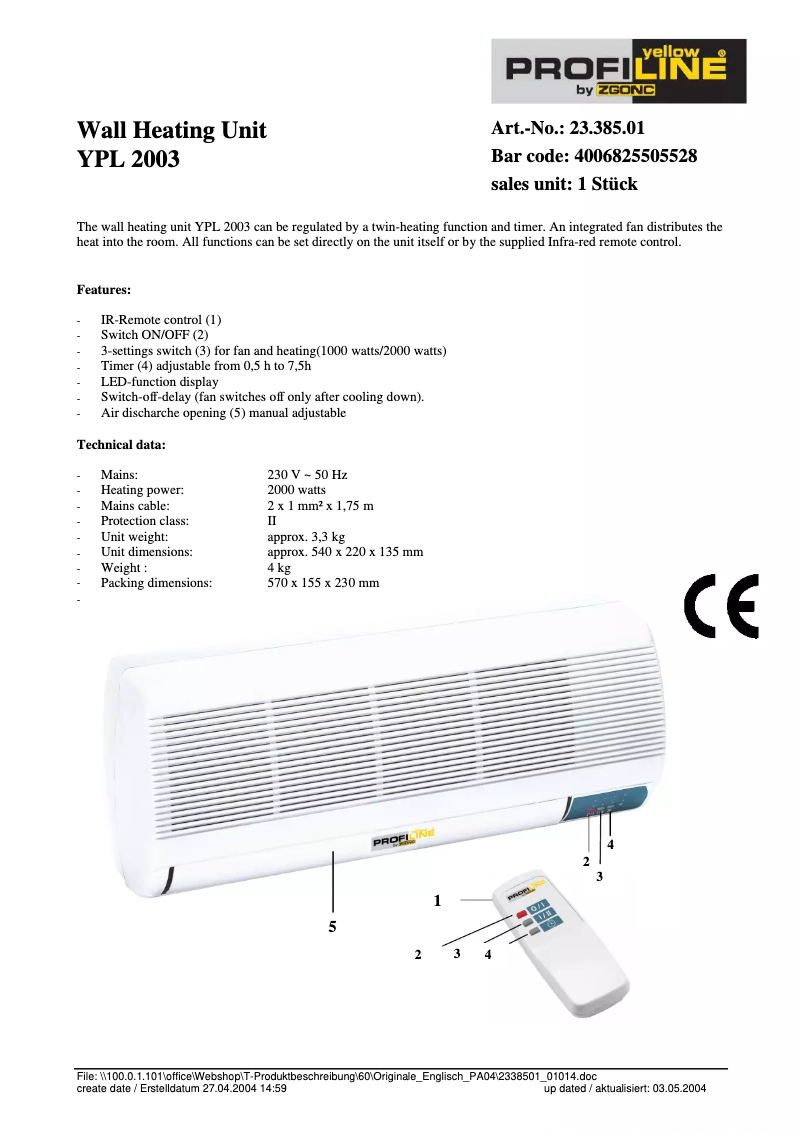 First page image of the manual for YPL 2003