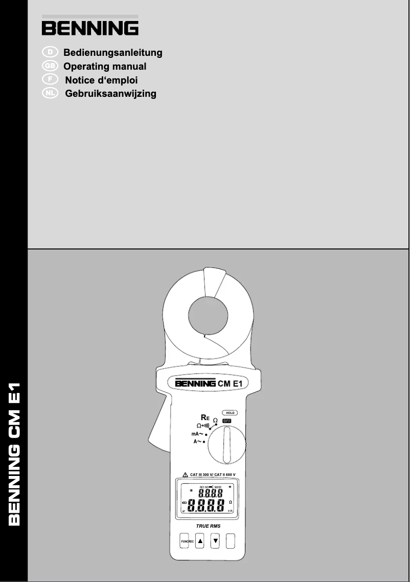 Page 1 of the manual User Manual BENNING CM E1