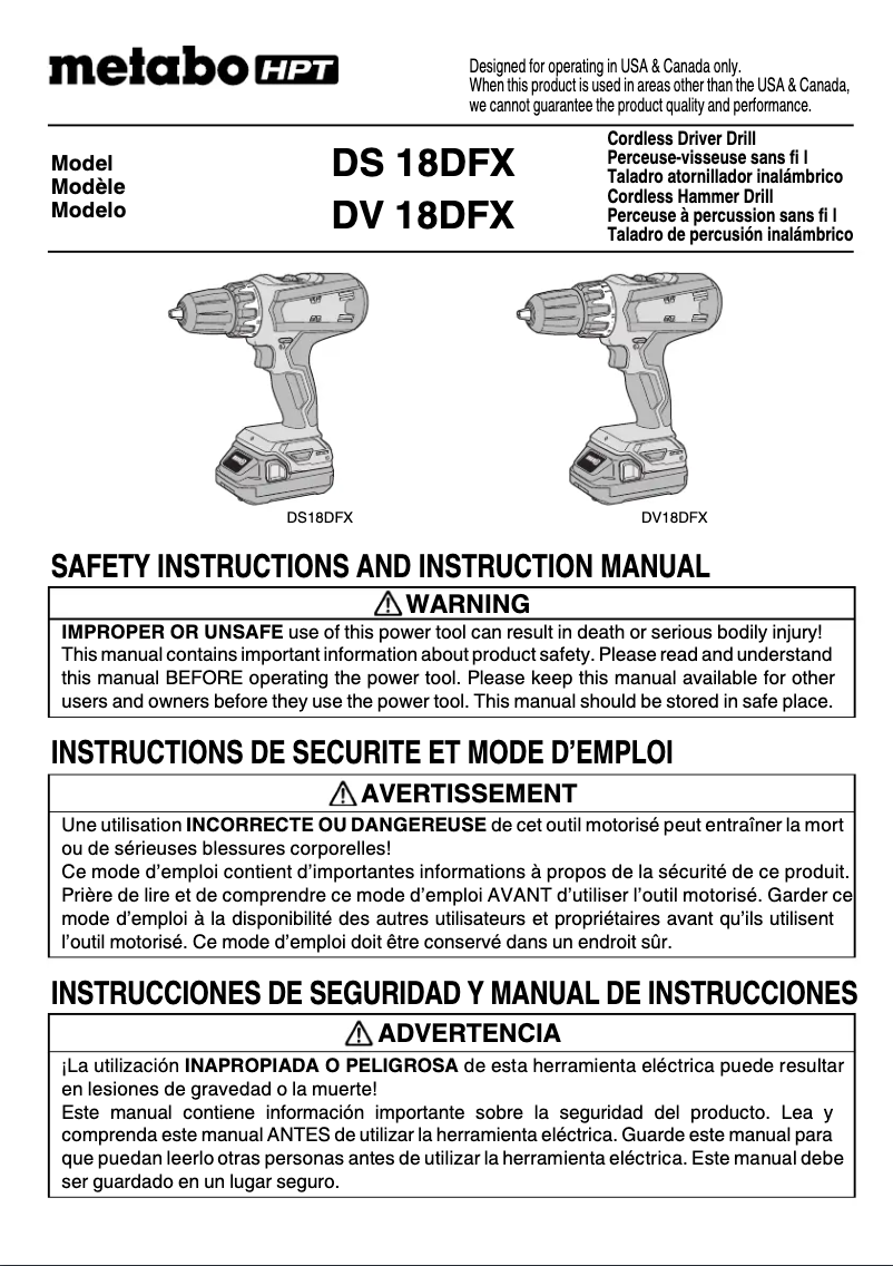 Page 1 of the manual User Manual HiKOKI DS 18DFX