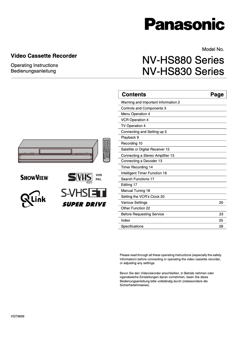 First page image of the manual for NV-HS830