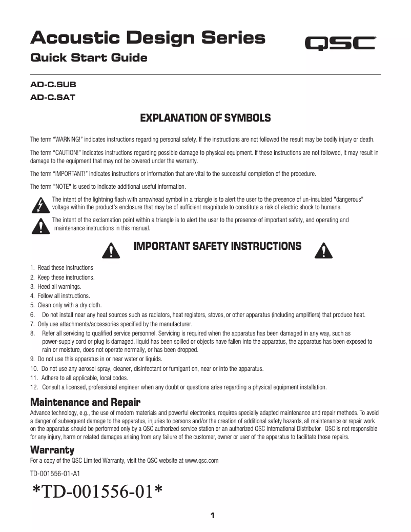 First page image of the manual for AD-C.SUB