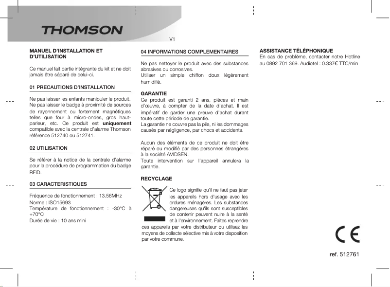 Page 1 of the manual User Manual Thomson 512761