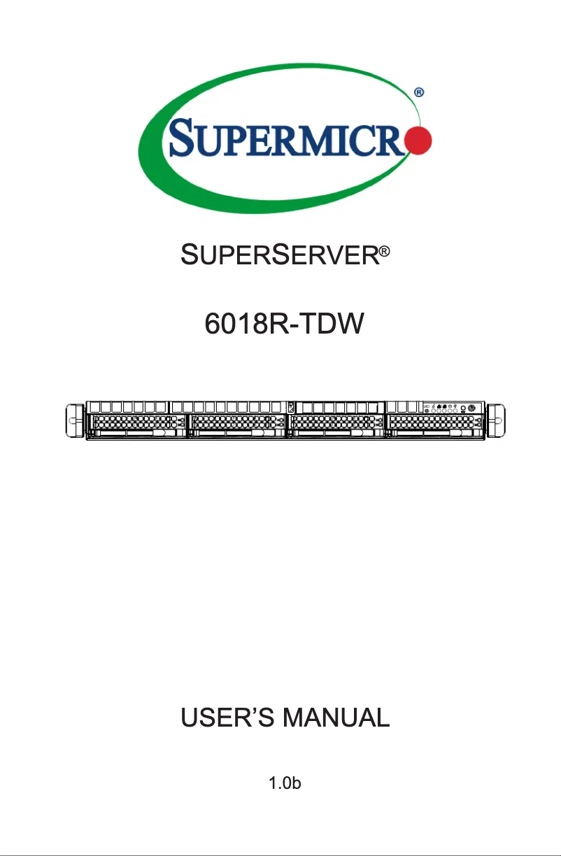 First page image of the manual for SuperServer 6018R-TDW