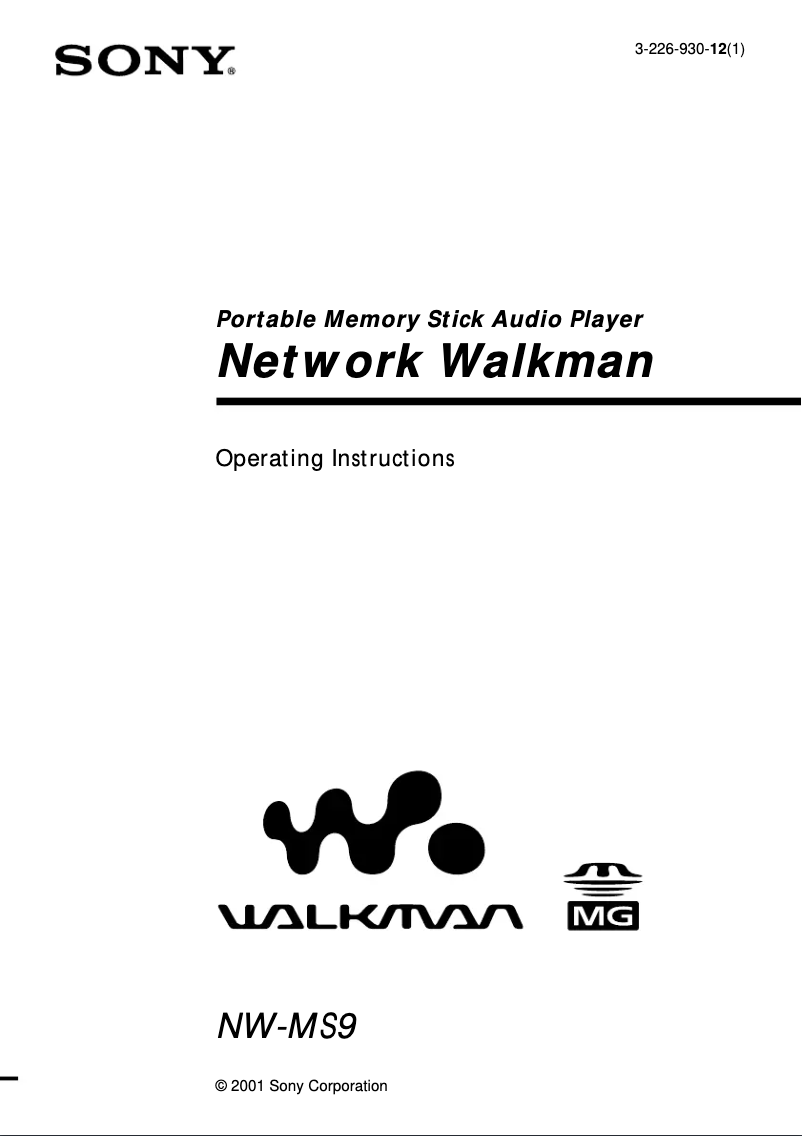 First page image of the manual for Walkman NW-MS9
