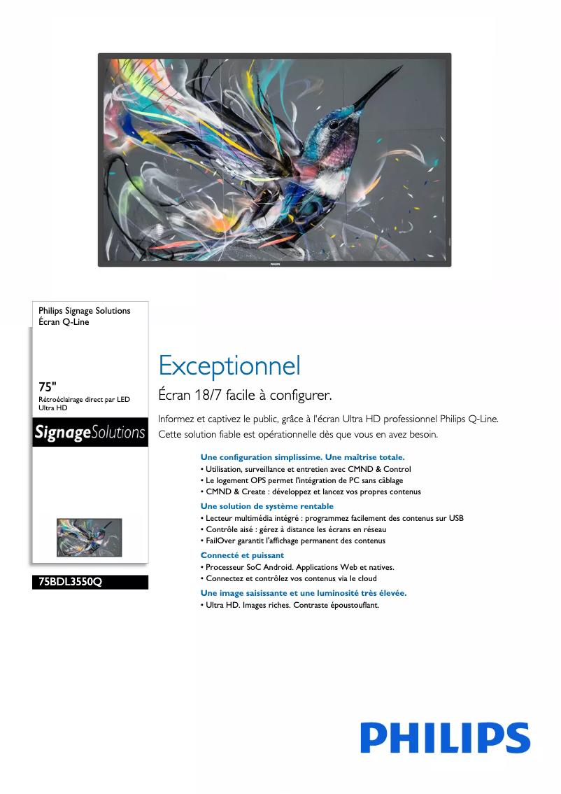 Page 1 of the manual Technical Sheet Philips 75BDL3550Q